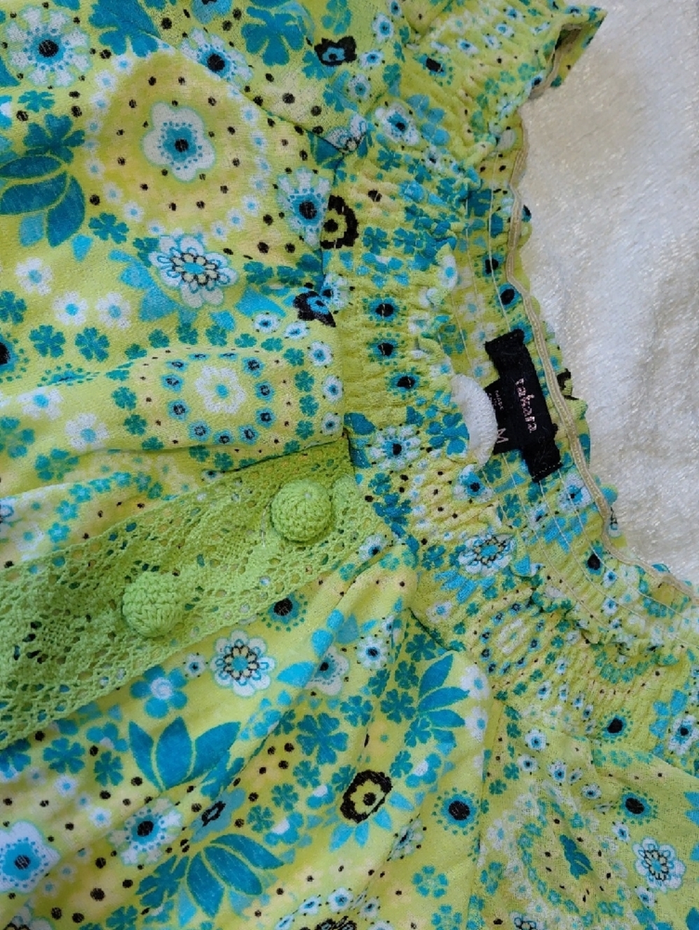 Takara Lime Green and Aqua Floral Ruffled Top - Picture 3 of 5